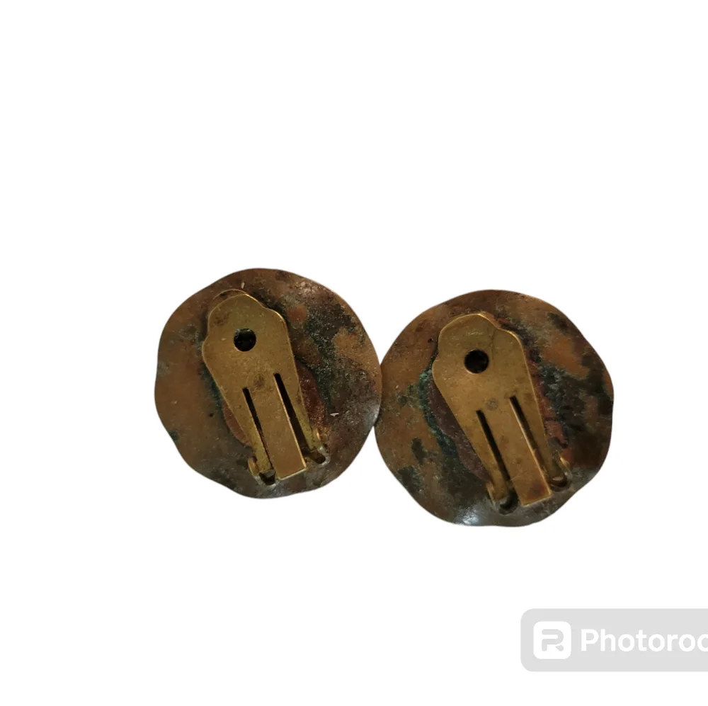 Andree Bazot Enamel Glass Copper Earrings Paris France